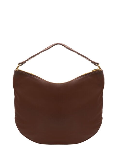 NAOMI Bolso hobo de piel con cadena marrón - Bolsos Mujer