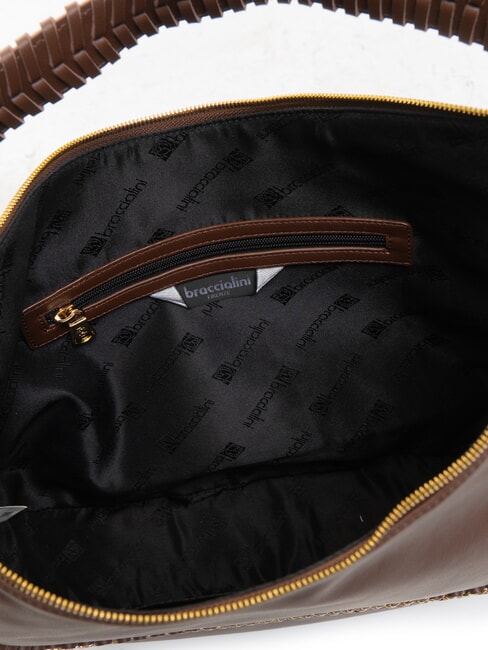 NAOMI Bolso hobo de piel con cadena marrón - Bolsos Mujer