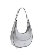 PINKO BRIOCHE Bolso de hombro de piel metalizada níquel-plata brillante - Bolsos Mujer - 2