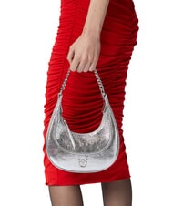 PINKO BRIOCHE Bolso de hombro de piel metalizada níquel-plata brillante - Bolsos Mujer - 5