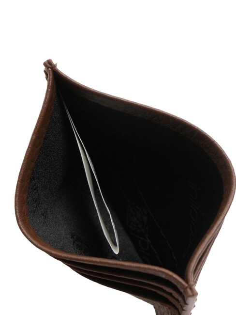 BASIC Tarjetero de piel con logo metálico marrón oscuro - Carteras Mujer