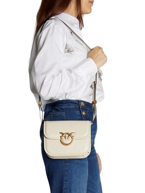 LOVE BOX Mini bolso de napa con solapa blanco seda-oro antiguo - Bolsos Mujer