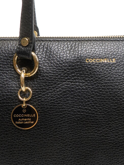 ALPHA Bolsa de compras de cuero martillado negro - Bolsos Mujer