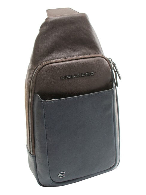 BLACK SQUARE Bolso mochila de un solo hombro de piel azul/marrón oscuro - Mochilas para portátil