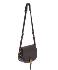 PINKO SADDLE Bolso bandolera de piel con solapa mezcla moro marrón gal. nik de oro - Bolsos Mujer - 3