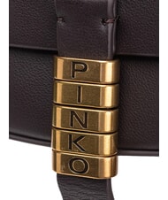 PINKO SADDLE Bolso bandolera de piel con solapa mezcla moro marrón gal. nik de oro - Bolsos Mujer - 4