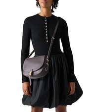 PINKO SADDLE Bolso bandolera de piel con solapa mezcla moro marrón gal. nik de oro - Bolsos Mujer - 7