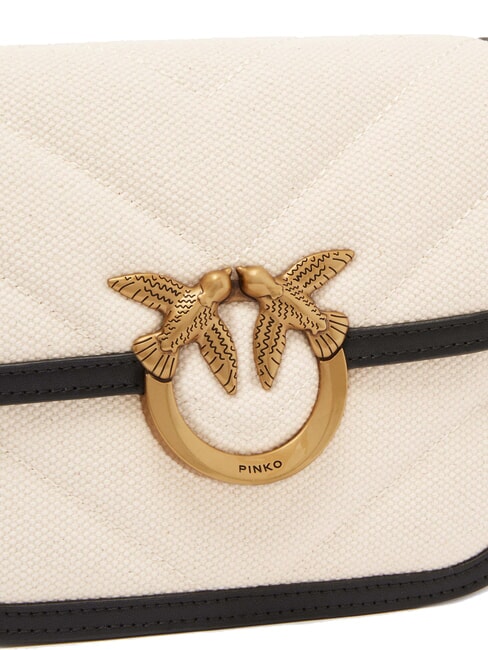 LOVE BOX BAG Mini bolso de hombro de lona beige/negro-oro antiguo - Bolsos Mujer