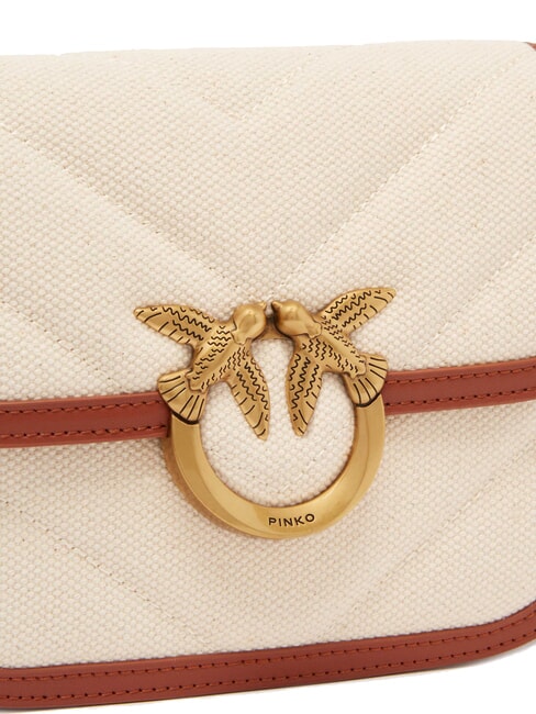 LOVE BOX BAG Mini bolso de hombro de lona beige/marrón-oro antiguo - Bolsos Mujer