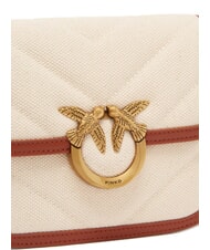 PINKO LOVE BOX BAG Mini bolso de hombro de lona beige/marrón-oro antiguo - Bolsos Mujer - 3