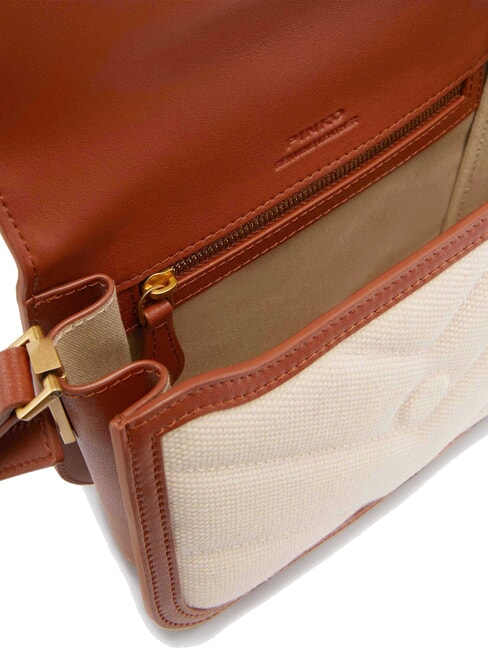 LOVE BOX BAG Mini bolso de hombro de lona beige/marrón-oro antiguo - Bolsos Mujer