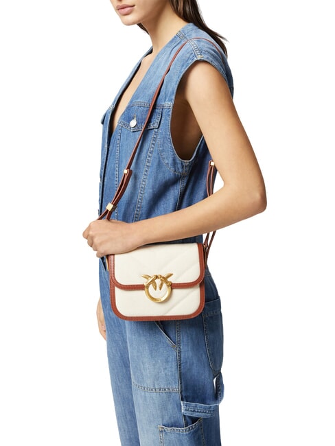 LOVE BOX BAG Mini bolso de hombro de lona beige/marrón-oro antiguo - Bolsos Mujer