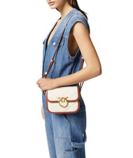 PINKO LOVE BOX BAG Mini bolso de hombro de lona beige/marrón-oro antiguo - Bolsos Mujer - 6