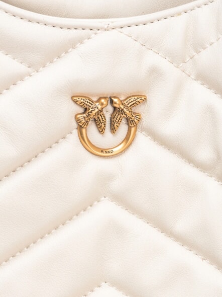 PUZZLE Bolso de hombro de piel cosida blanco seda-oro antiguo - Bolsos Mujer