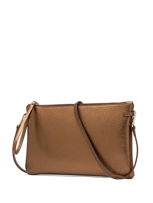 HERMY Bolso tipo sobre de piel metalizada tostado - Bolsos Mujer