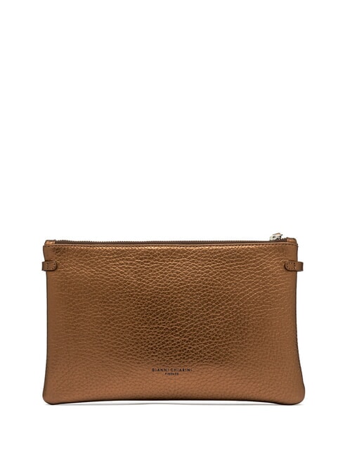 HERMY Bolso tipo sobre de piel metalizada tostado - Bolsos Mujer