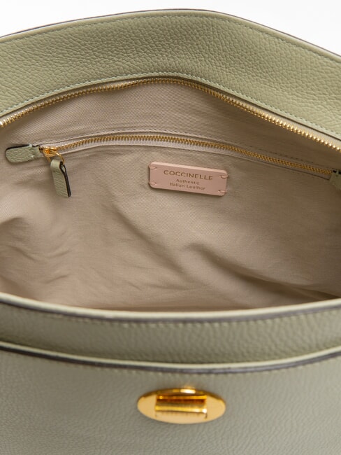 LIYA Bolso de hombro de piel martillada verde celadón - Bolsos Mujer