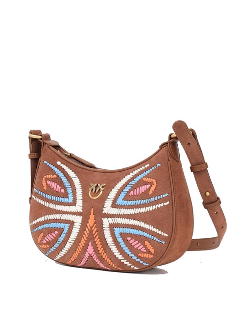 HALF MOON Bolso de hombro de piel de ante marrón - león-oro antiguo - Bolsos Mujer