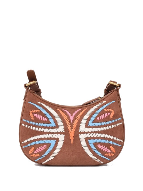 HALF MOON Bolso de hombro de piel de ante marrón - león-oro antiguo - Bolsos Mujer