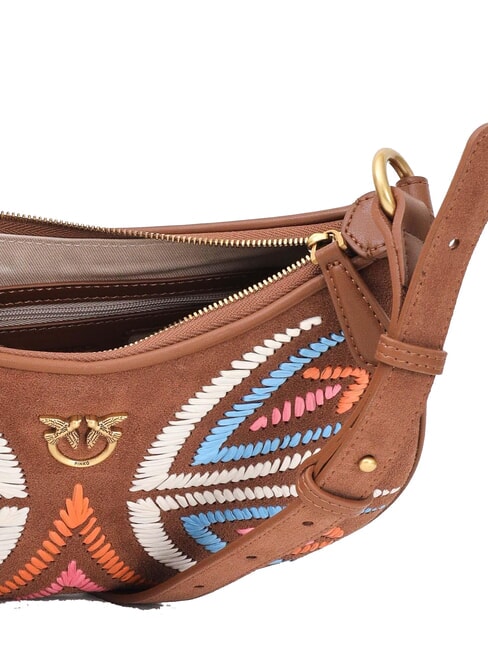 HALF MOON Bolso de hombro de piel de ante marrón - león-oro antiguo - Bolsos Mujer