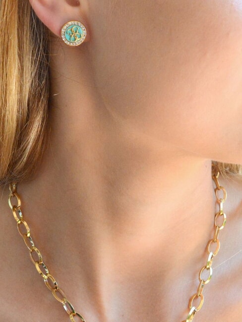 DREAMING Pendientes de esmalte con logotipo oro amarillo/aguamarina - Pendientes