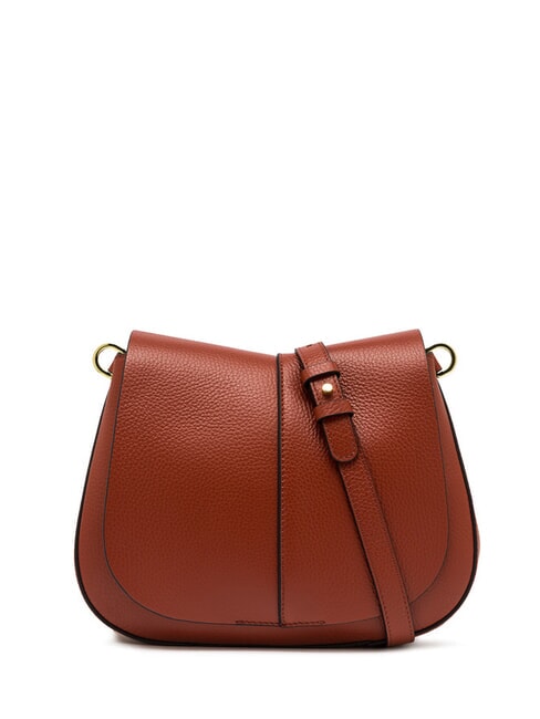 HELENA ROUND Bolso de piel con doble bandolera rojo ladrillo - Bolsos Mujer