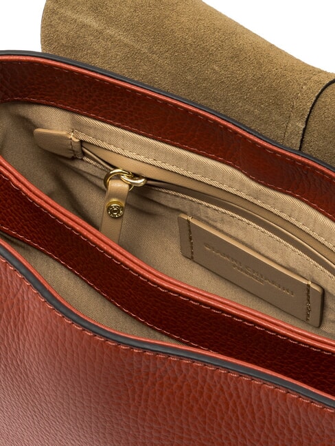 HELENA ROUND Bolso de piel con doble bandolera rojo ladrillo - Bolsos Mujer