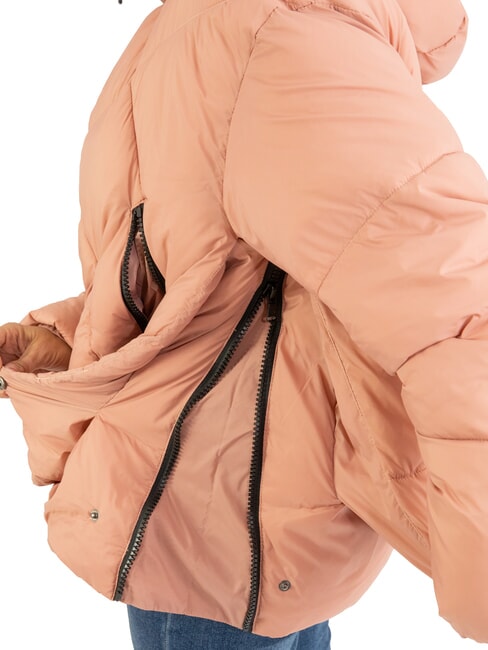 EUGENIE Chaqueta corta de satén con capucha camafeo marrón - Chaquetas de plumas de mujer