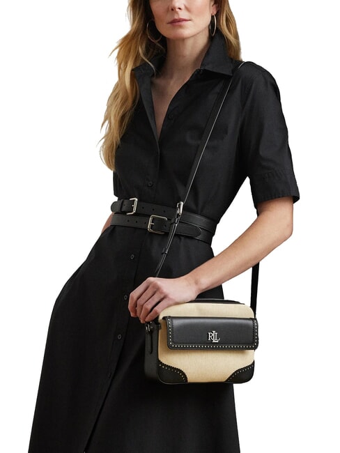 MARCY Bolsa de paja para cámara con bolsillo natural claro/negro - Bolsos Mujer