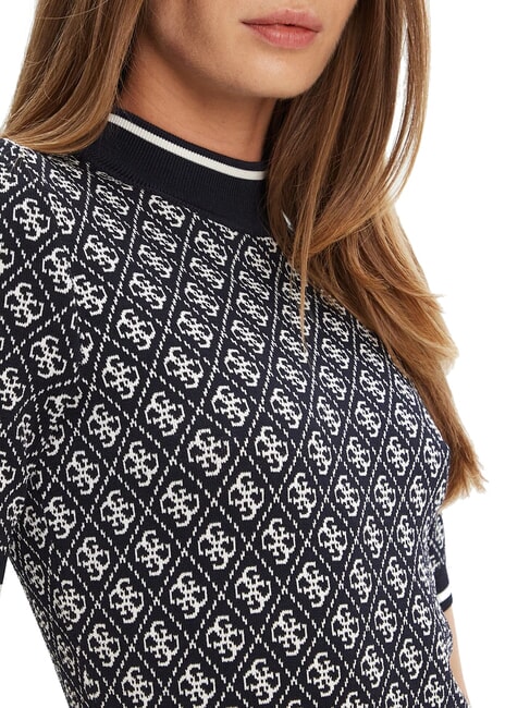 LISE Vestido de punto elástico azul inteligente y crema - Ropa de mujer