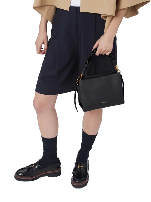 BOHEME GRANA DOUBLE Bolso de mano, con bandolera, en piel negro/coñac - Bolsos Mujer