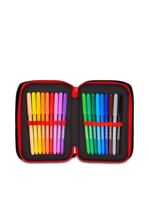 KICK AND SCORE Estuche de 3 cremalleras con material escolar negro - Estuches y Accesorios
