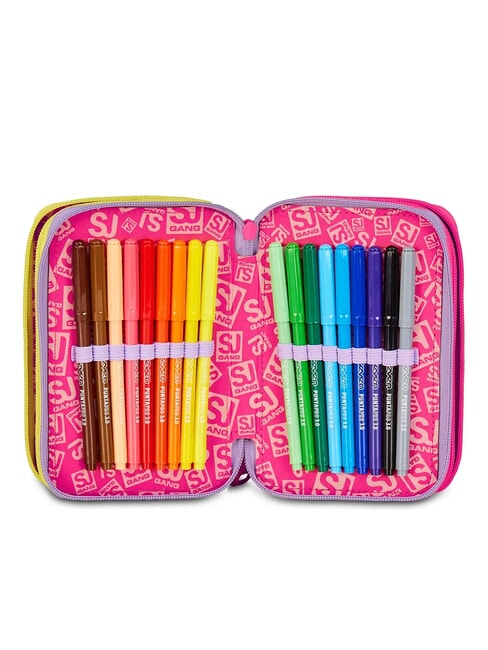 FABLE JOURNEY Estuche de 3 cremalleras con material escolar Violeta - Estuches y Accesorios