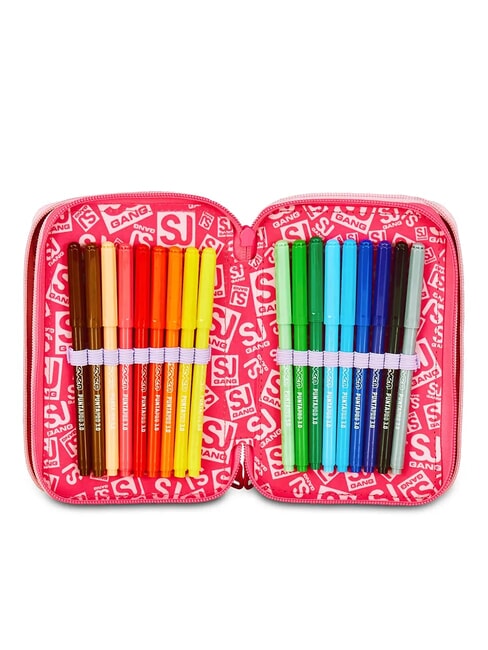 CAT&AIR Estuche de 3 cremalleras con material escolar BOSQUE DE RAYAS NEGRAS - Estuches y Accesorios