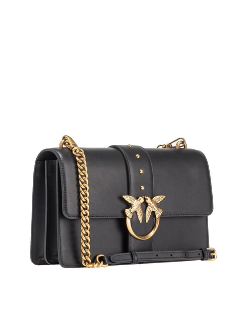 LOVE ONE CLASSIC Bolso bandolera de piel con solapa negro-oro antiguo - Bolsos Mujer