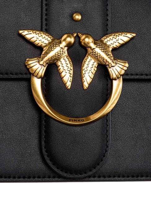 LOVE ONE CLASSIC Bolso bandolera de piel con solapa negro-oro antiguo - Bolsos Mujer