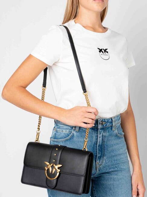 LOVE ONE CLASSIC Bolso bandolera de piel con solapa negro-oro antiguo - Bolsos Mujer