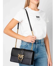 PINKO LOVE ONE CLASSIC Bolso bandolera de piel con solapa negro-oro antiguo - Bolsos Mujer - 8