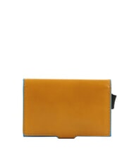 PIQUADRO BLUE SQUARE Tarjetero de piel y metal amarillo - Carteras Hombre - 3