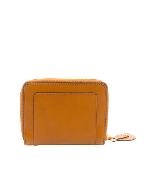CECILIA Cartera mediana de piel con cremallera Cognac / Oro - Carteras Mujer