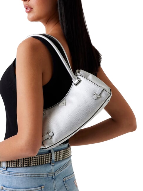 ROSALBA Bolso de hombro con estampado saffiano SILVER - Bolsos Mujer