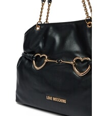 LOVE MOSCHINO EMBOSSED Bolso de hombro con corazones de metal negro - Bolsos Mujer - 3