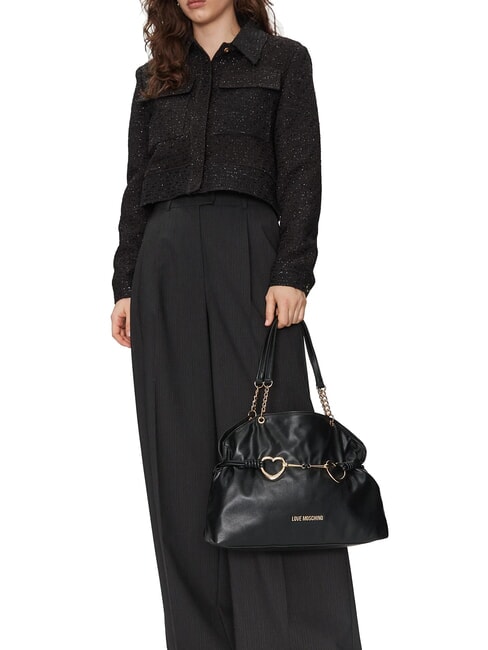 EMBOSSED Bolso de hombro con corazones de metal negro - Bolsos Mujer