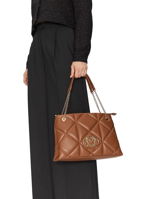 GEOMETRIC Bolso bandolera con asas de cadena camello - Bolsos Mujer