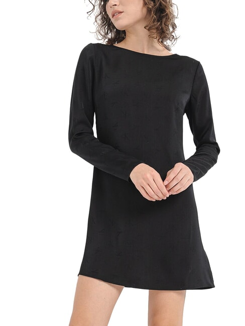 CK JEANS Vestido corto con mangas largas y logotipo completo. AOP floral negro tonal - Ropa de mujer
