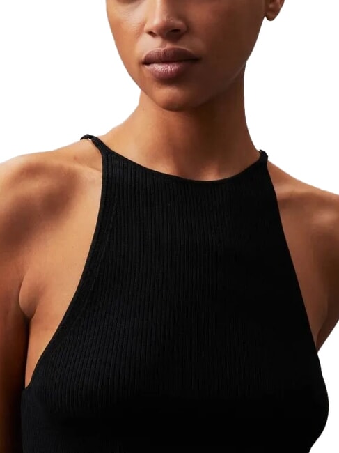 CK JEANS Vestido corto de tirantes acanalado ck negro - Ropa de mujer