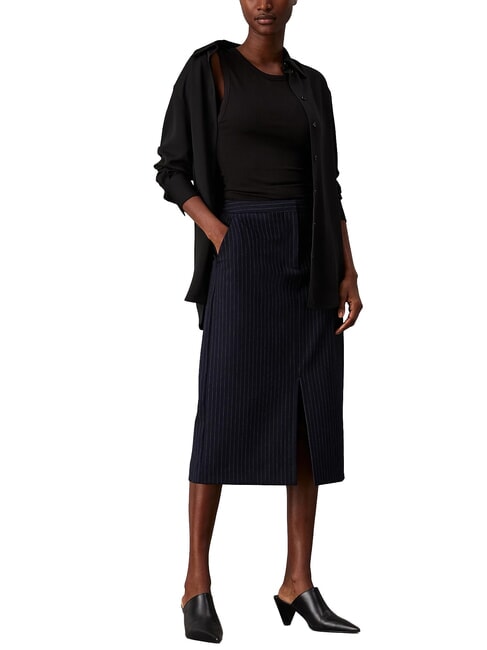 CK Falda midi de raya diplomática cielo nocturno / franja gris matutina - Faldas de mujer