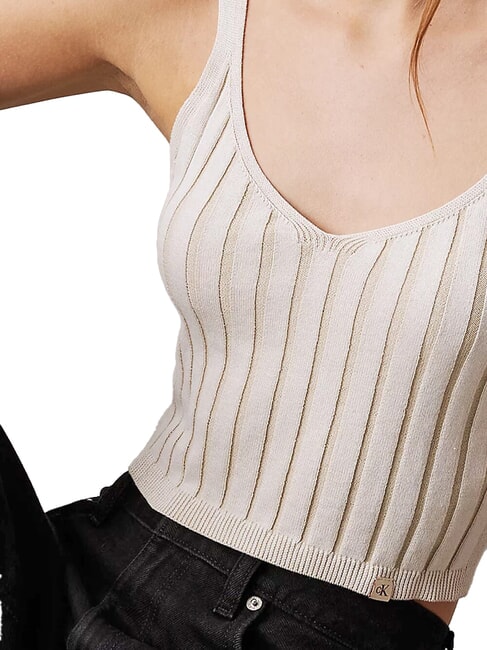 CK JEANS Top de tirantes tipo bralette de algod&oacute;n marfil / pel&iacute;cano - camiseta