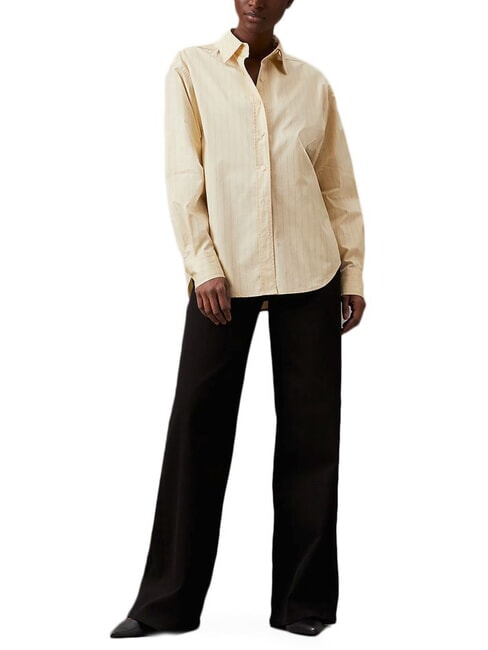 CK Camisa de manga larga de corte relajado ceniza de madera / raya de café helado - Camisas