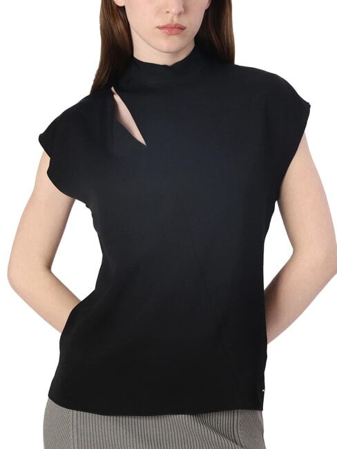 CK Camisa de cuello alto y manga corta con corte ck negro - Camisas